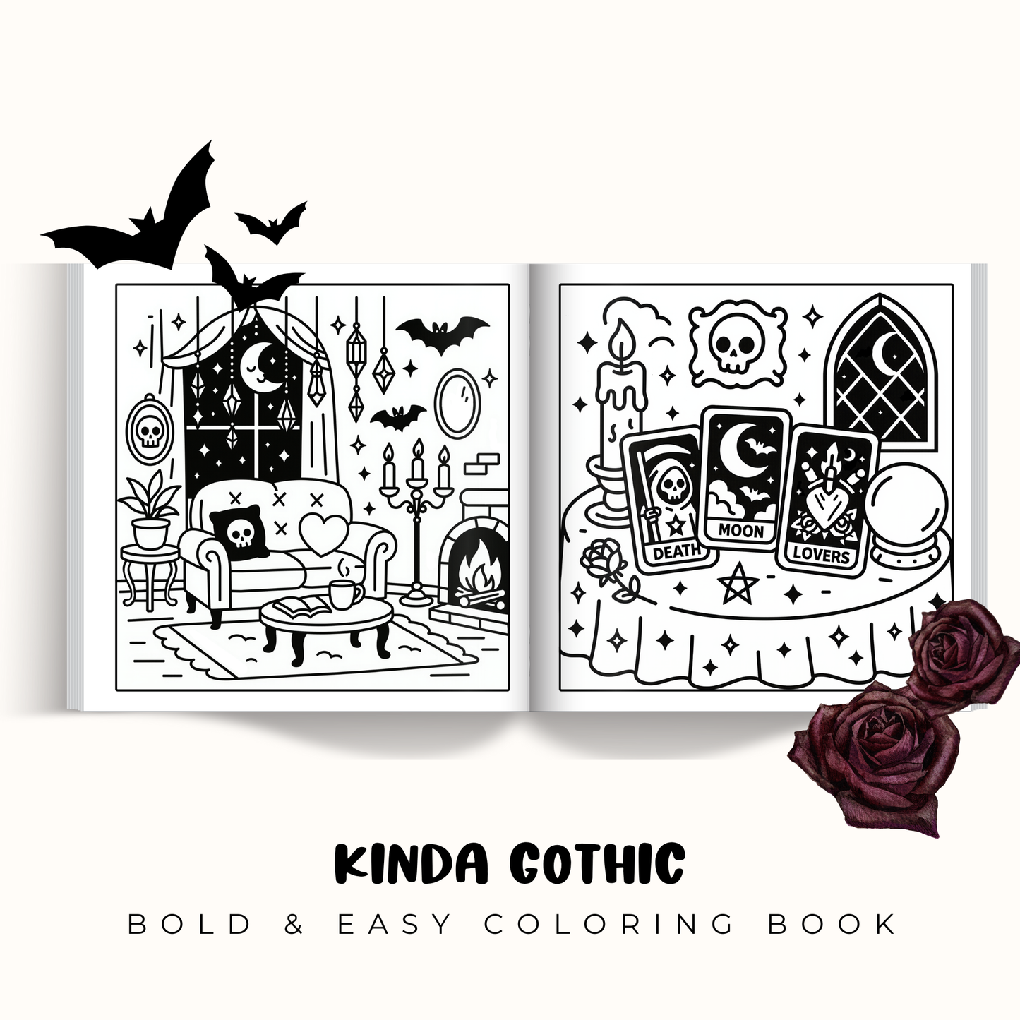 Digital Kinda Gothic - Bold and Easy Coloring Book: Adorably Dark and Delightfully Simple — A Cute and Cozy Coloring Book of Retro Goth Aesthetic and Dark Charm