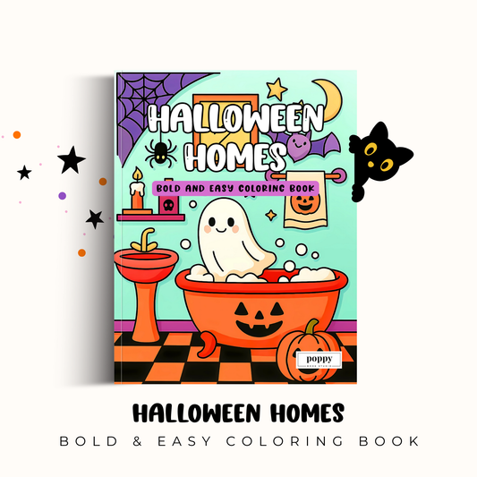 Halloween Homes - Bold and Easy Coloring Book: A Cozy & Spooky Collection of Cute Halloween Home Scenes for Relaxing Coloring Fun – Bold Lines, Easy Designs, and Whimsical Details for All Ages
