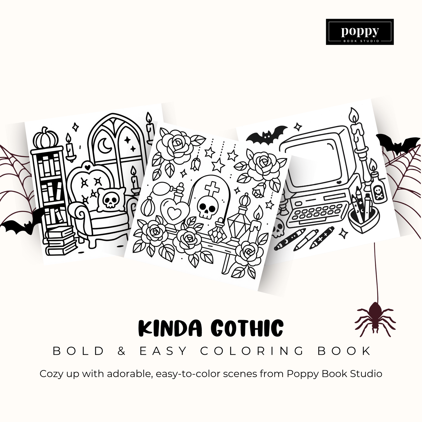 Digital Kinda Gothic - Bold and Easy Coloring Book: Adorably Dark and Delightfully Simple — A Cute and Cozy Coloring Book of Retro Goth Aesthetic and Dark Charm
