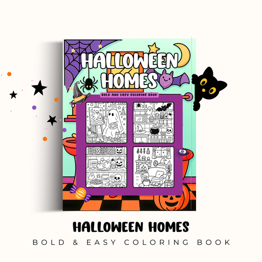 Halloween Homes - Bold and Easy Coloring Book: A Cozy & Spooky Collection of Cute Halloween Home Scenes for Relaxing Coloring Fun – Bold Lines, Easy Designs, and Whimsical Details for All Ages
