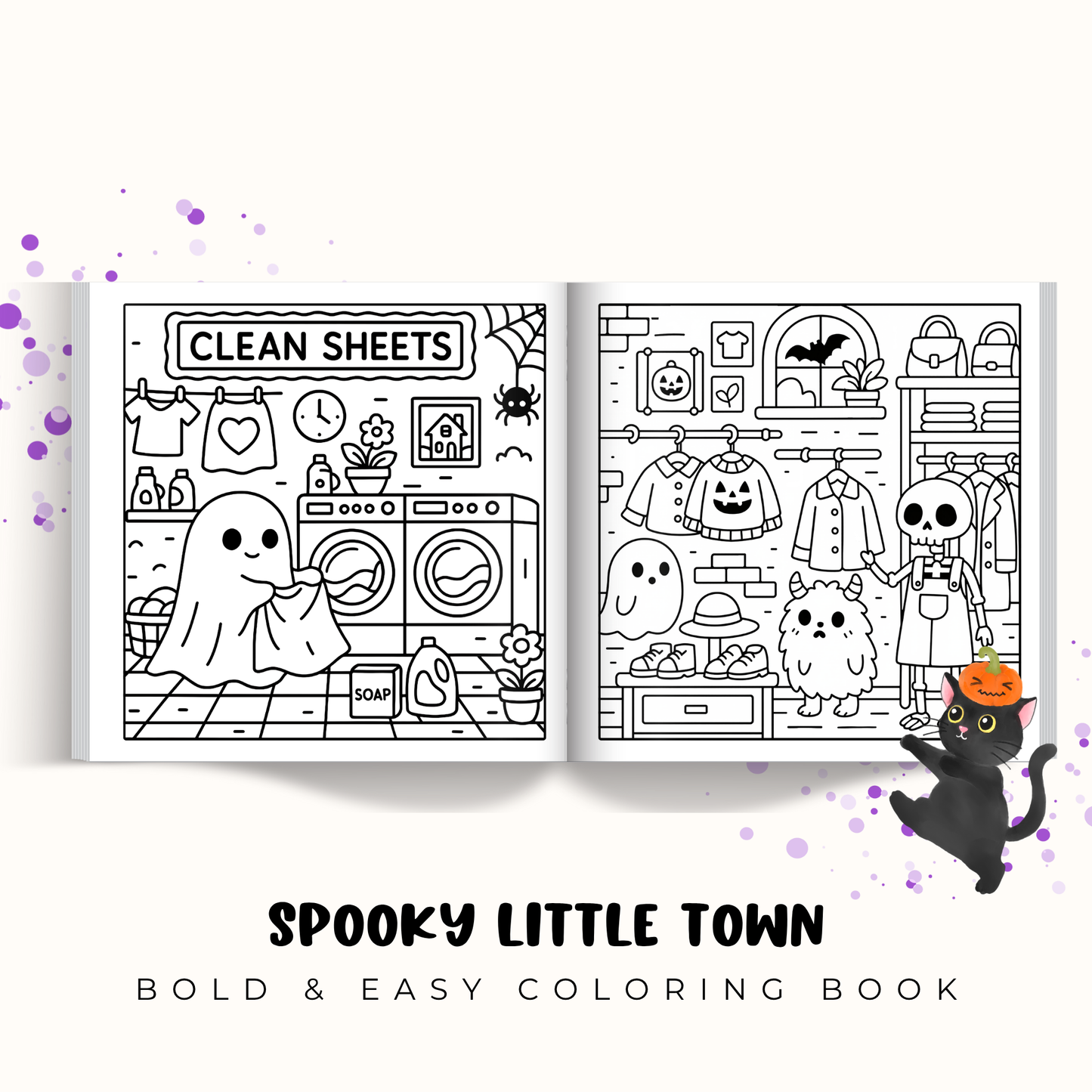Digital Spooky Little Town - Bold and Easy Coloring Book: Adorable Mummies, Skeletons, Ghosts, and Monsters Living Their Everyday Lives