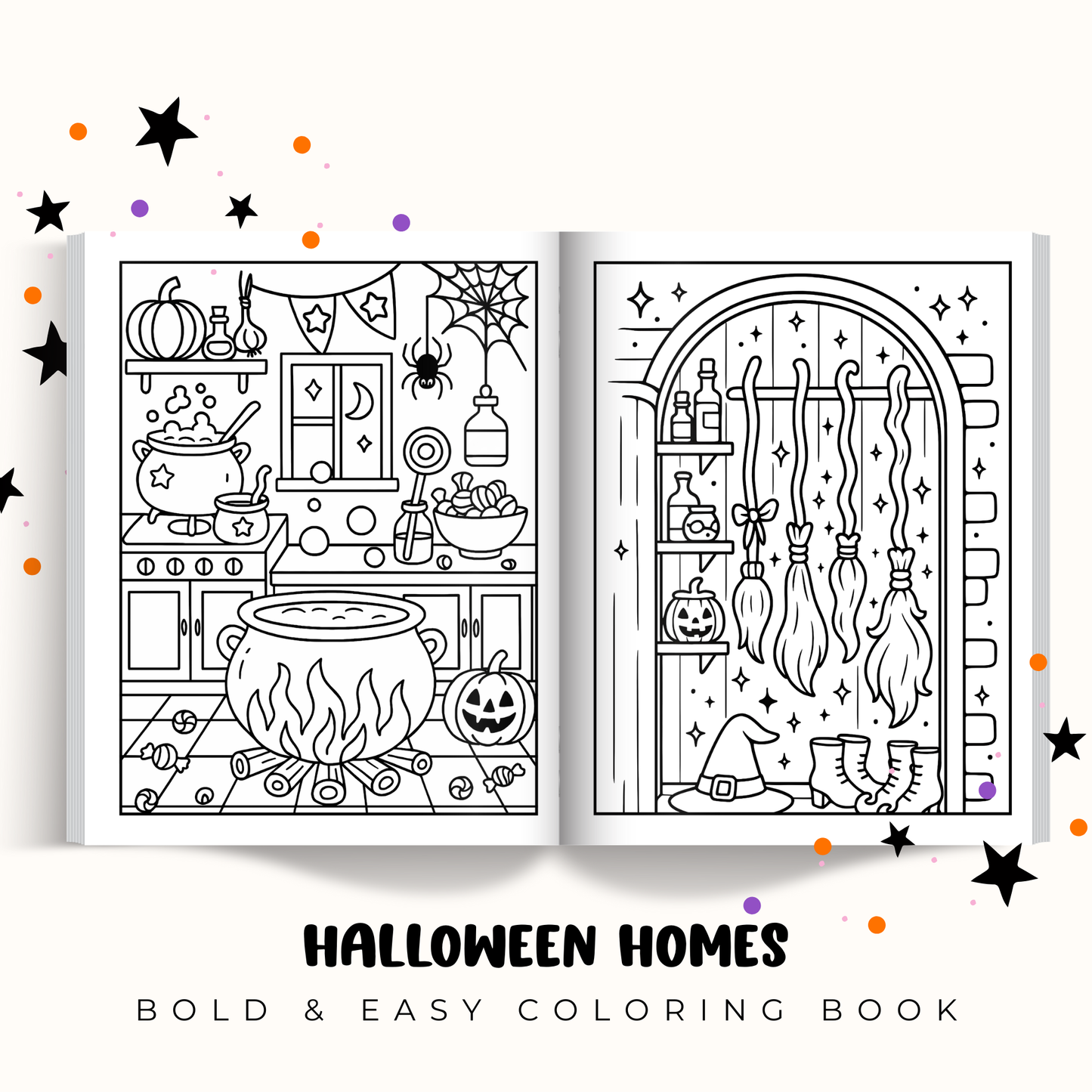 Halloween Homes - Bold and Easy Coloring Book: A Cozy & Spooky Collection of Cute Halloween Home Scenes for Relaxing Coloring Fun – Bold Lines, Easy Designs, and Whimsical Details for All Ages