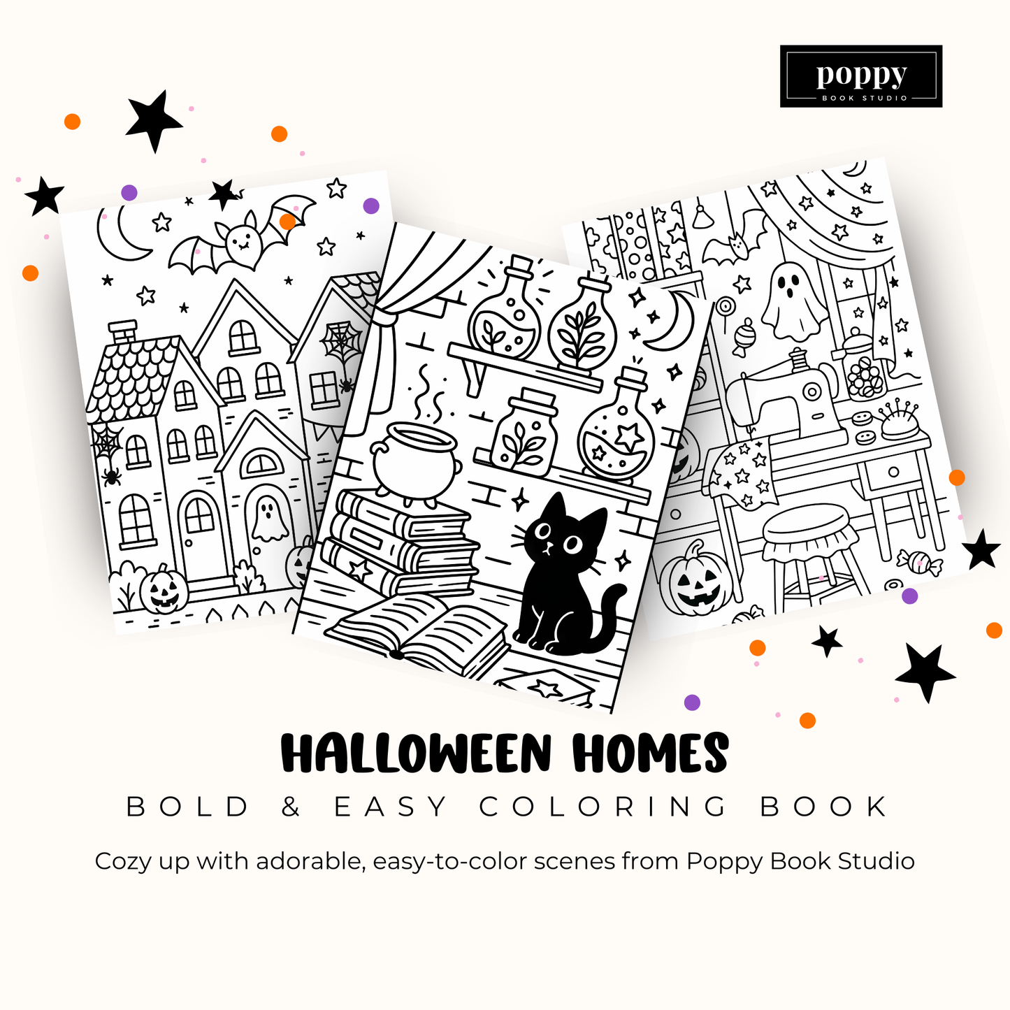 Halloween Homes - Bold and Easy Coloring Book: A Cozy & Spooky Collection of Cute Halloween Home Scenes for Relaxing Coloring Fun – Bold Lines, Easy Designs, and Whimsical Details for All Ages
