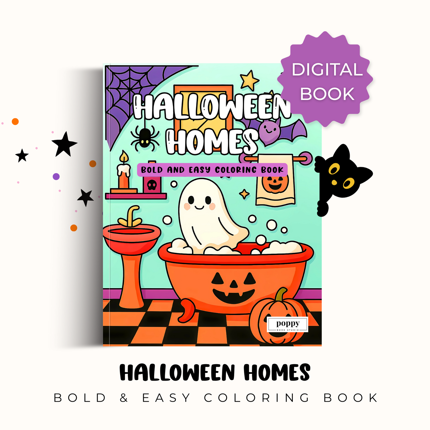 Digital Halloween Homes - Bold and Easy Coloring Book: A Cozy & Spooky Collection of Cute Halloween Home Scenes for Relaxing Coloring Fun – Bold Lines, Easy Designs, and Whimsical Details for All Ages