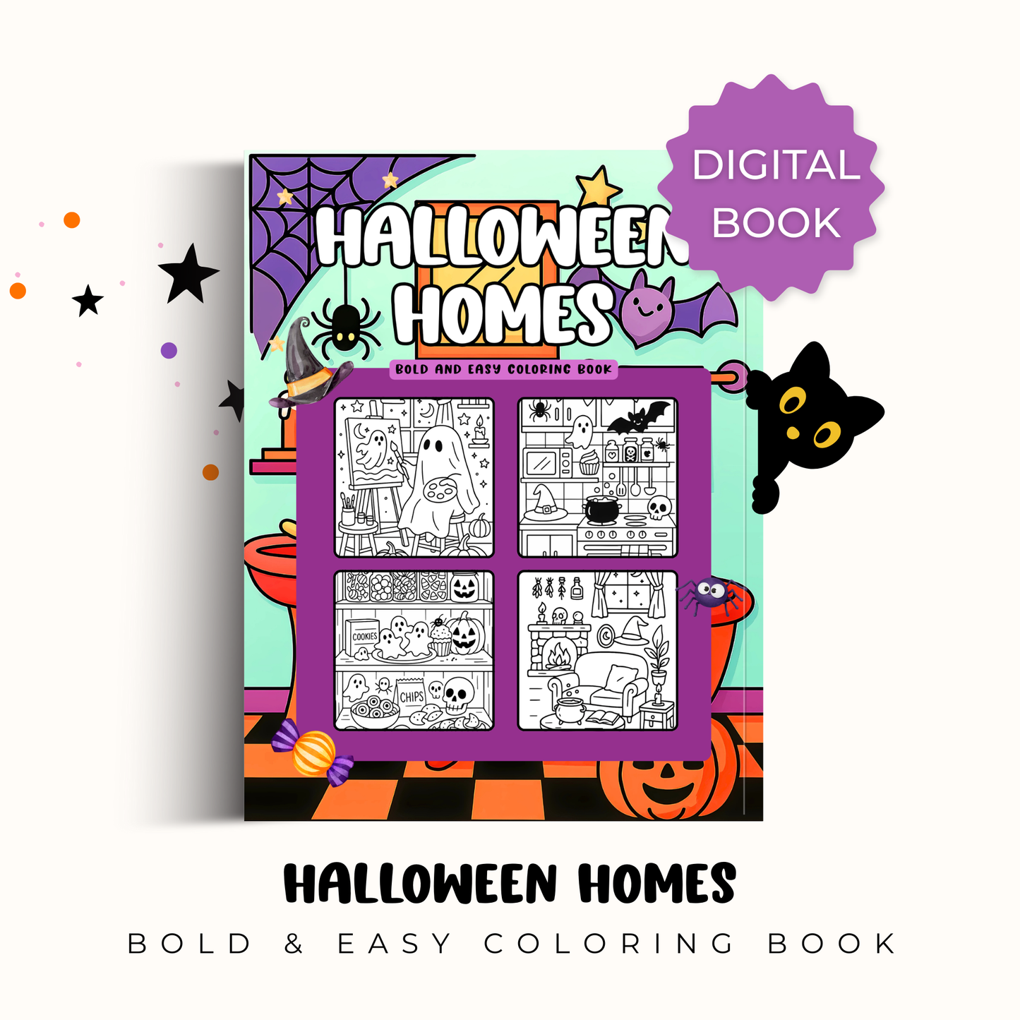 Digital Halloween Homes - Bold and Easy Coloring Book: A Cozy & Spooky Collection of Cute Halloween Home Scenes for Relaxing Coloring Fun – Bold Lines, Easy Designs, and Whimsical Details for All Ages
