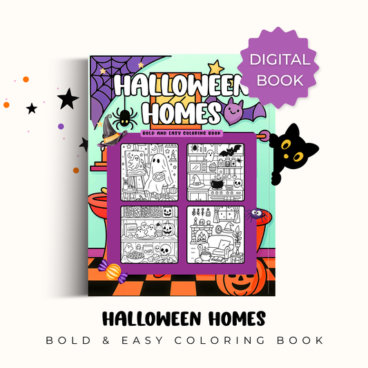 Digital Halloween Homes - Bold and Easy Coloring Book: A Cozy & Spooky Collection of Cute Halloween Home Scenes for Relaxing Coloring Fun – Bold Lines, Easy Designs, and Whimsical Details for All Ages