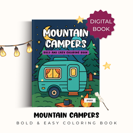 Digital Mountain Campers - Bold and Easy Coloring Book: Relaxing Mountain Camper Scenes for Stress Relief and Adventure-Loving Colorists